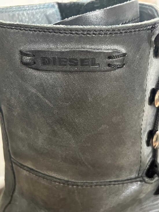 Diesel Black Leather Lace-Up Combat Boots With Side Zipper Men\'s Size 43
